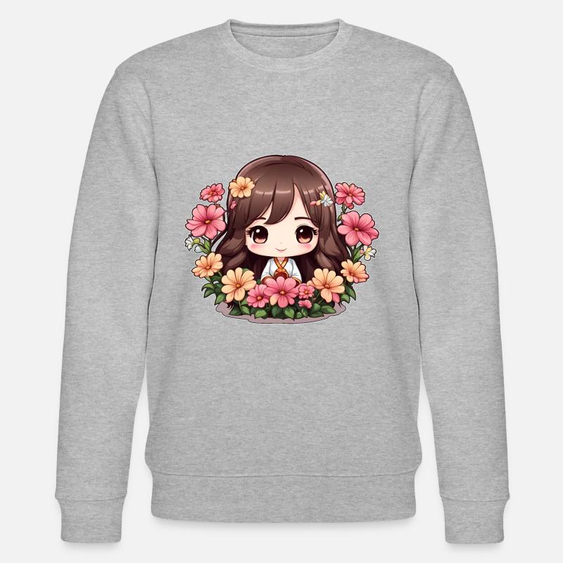 Une chibi en fleurs - Sweat bio CHANGER Stanley/Stella Unisexe - gris chiné