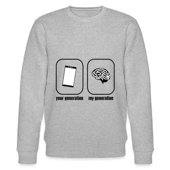 Mobiltelefon Gehirn Spruch - Stanley/Stella Unisex Bio-Sweatshirt CHANGER  - Grau meliert - Vorne - Nik (191cm) & Marisol (170cm)