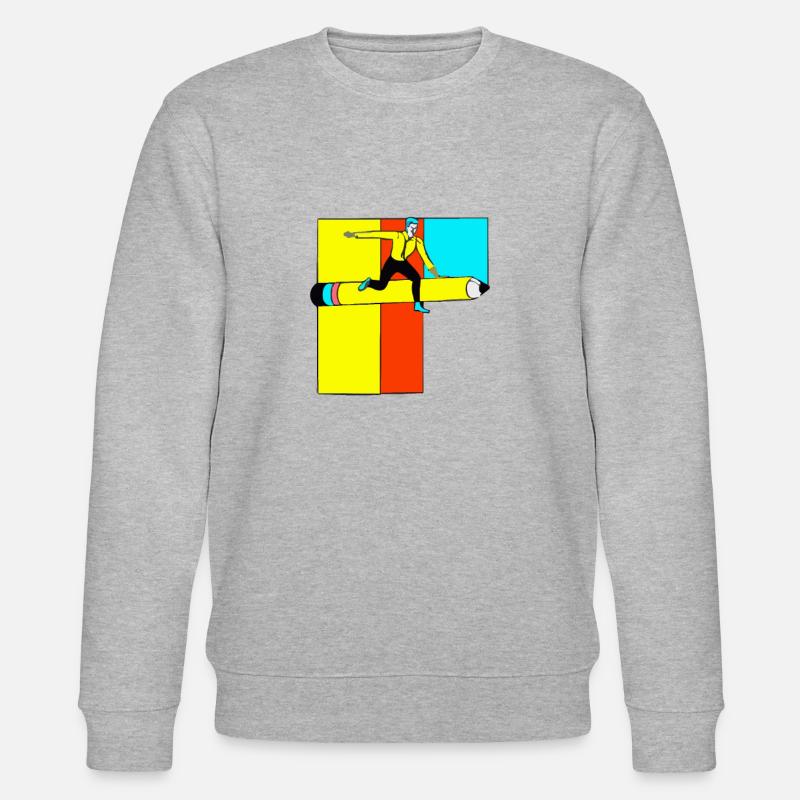 Mann springt über Bleistift- Popart - Stanley/Stella Unisex Bio-Sweatshirt CHANGER - Grau meliert
