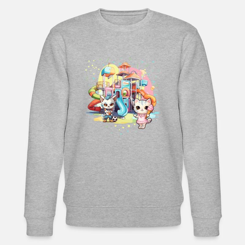 Katze Kätzchen-Mädchen Kinder-Spielplatz Eiscreme - Stanley/Stella Unisex Bio-Sweatshirt CHANGER  - Grau meliert