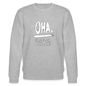OHA, norddeutsche Panikattacke - lustiger Spruch - Stanley/Stella Unisex Bio-Sweatshirt CHANGER  - Grau meliert - Vorne - Nik (191cm) & Marisol (170cm)