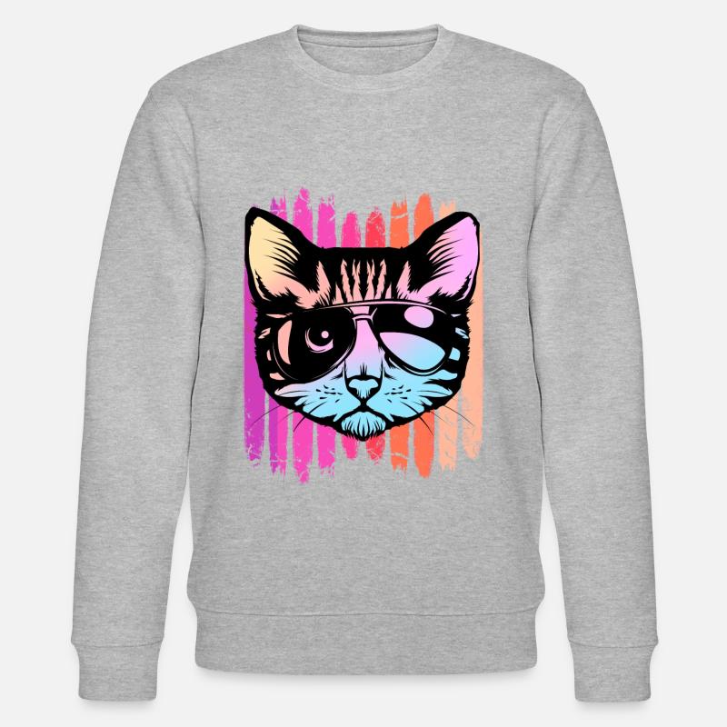 Katze mit Sonnenbrille - Stanley/Stella Unisex Bio-Sweatshirt CHANGER  - Grau meliert