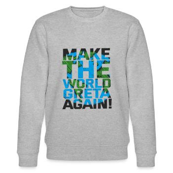 Make the World Greta again - Stanley/Stella Unisex Bio-Sweatshirt CHANGER  - Grau meliert - Vorne - Nik (191cm) & Marisol (170cm)