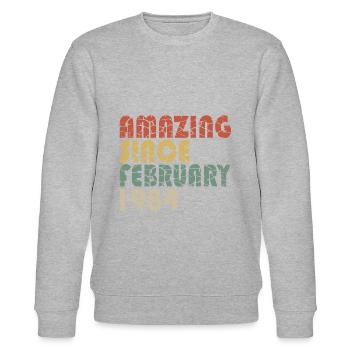 February 1984. Birthday present February 1984. - Stanley/Stella CHANGER Unisex Organic Sweatshirt - heather grey - Front - Nik (191cm) & Marisol (170cm)