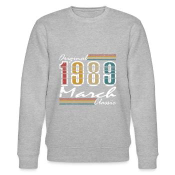 Anniversaire Mars 1989.Don Mars 1989.Mars 1989 - Sweat bio CHANGER Stanley/Stella Unisexe - gris chiné - Devant - Nik (191cm) & Marisol (170cm)
