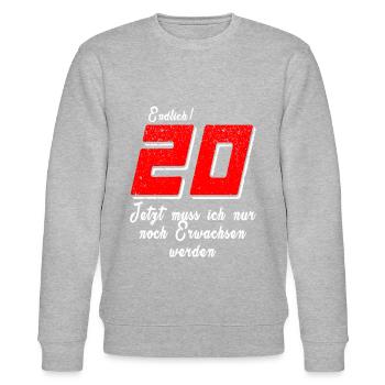 Endlich 20 Erwachsen werden Geburtstag Geschenk - Stanley/Stella Unisex Bio-Sweatshirt CHANGER  - Grau meliert - Vorne - Nik (191cm) & Marisol (170cm)