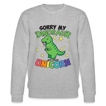 Lustiger Einhorn fressender Dinosaurier Dino - Stanley/Stella Unisex Bio-Sweatshirt CHANGER  - Grau meliert - Vorne - Nik (191cm) & Marisol (170cm)