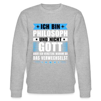 Ich bin Philosoph und nicht Gott - Stanley/Stella Unisex Bio-Sweatshirt CHANGER  - Grau meliert - Vorne - Nik (191cm) & Marisol (170cm)