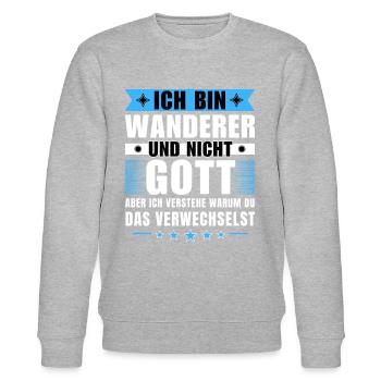 Ich bin Wanderer und nicht Gott - Stanley/Stella Unisex Bio-Sweatshirt CHANGER  - Grau meliert - Vorne - Nik (191cm) & Marisol (170cm)