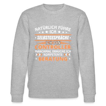 Ich führe Selbstgespräche - Controller Edition - Stanley/Stella Unisex Bio-Sweatshirt CHANGER  - Grau meliert - Vorne - Nik (191cm) & Marisol (170cm)