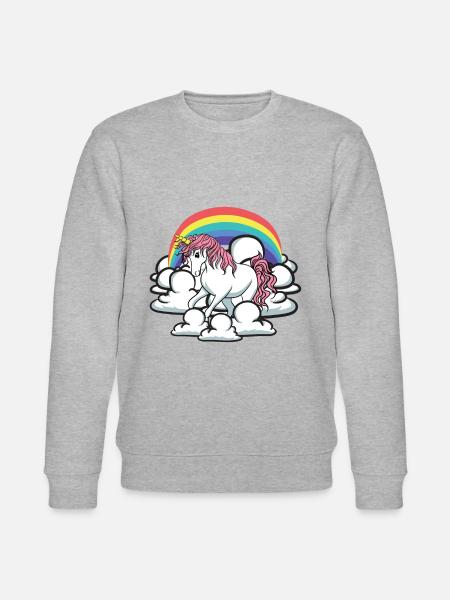Sød og regnbue enhjørning til lyse tøj - Stanley/Stella økologisk unisex-sweatshirt CHANGER - grå meleret