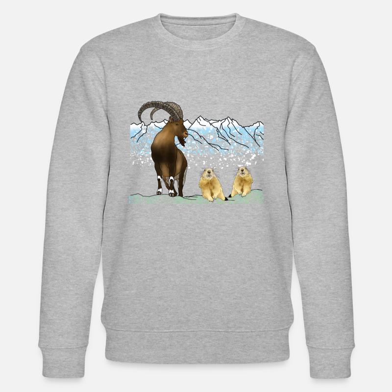Steinbock, Murmeltiere, Berge - Stanley/Stella Unisex Bio-Sweatshirt CHANGER  - Grau meliert