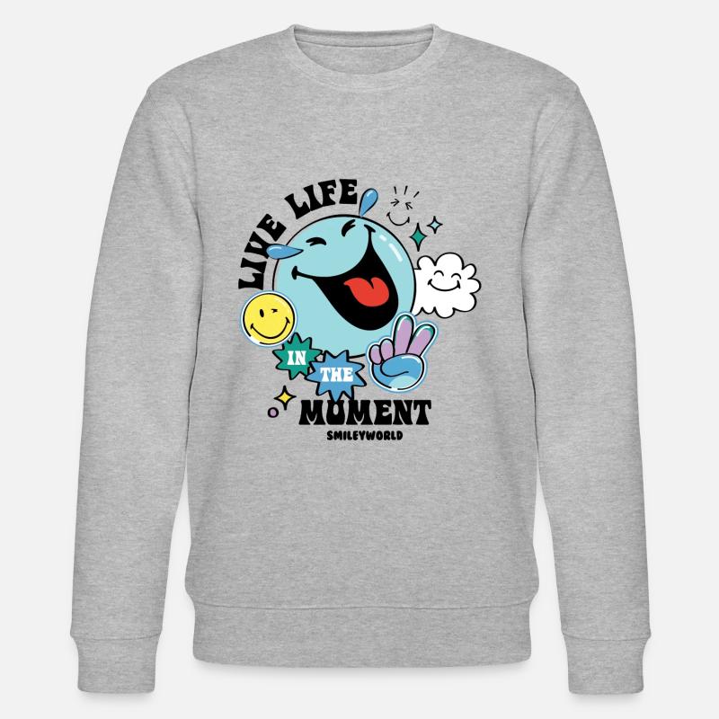 SmileyWorld Lebe Im Moment Spruch Mit Smiley - Stanley/Stella Unisex Bio-Sweatshirt CHANGER - Grau meliert