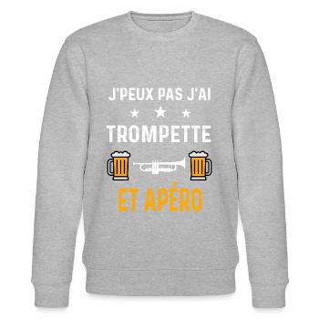 je peux pas j'ai trompette instrument et apéro - Sweat bio CHANGER Stanley/Stella Unisexe - gris chiné - Devant - Nik (191cm) & Marisol (170cm)