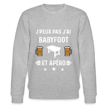 j'peux pas j'ai babyfoot et apéro - Sweat bio CHANGER Stanley/Stella Unisexe - gris chiné - Devant - Nik (191cm) & Marisol (170cm)