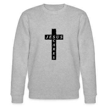 Jesus cares or Jesus scares? in black - Stanley/Stella CHANGER Unisex Organic Sweatshirt - heather grey - Front - Nik (191cm) & Marisol (170cm)