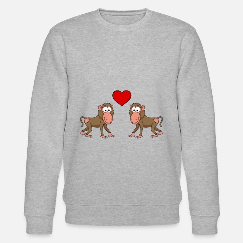 Singe singe comique couple amour - Sweat bio CHANGER Stanley/Stella Unisexe - gris chiné