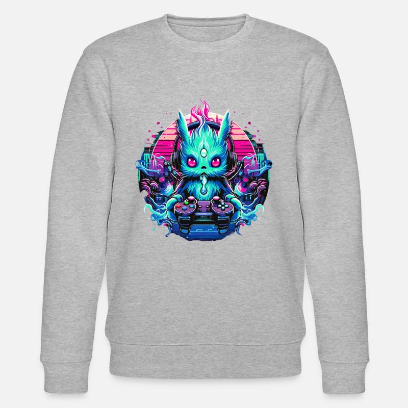 Synthwave Zocker Gaming Alien - Stanley/Stella Unisex Bio-Sweatshirt CHANGER  - Grau meliert