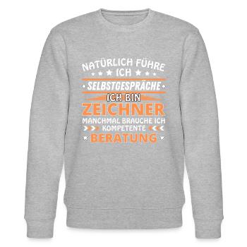 Ich führe Selbstgespräche - Zeichner Edition - Stanley/Stella Unisex Bio-Sweatshirt CHANGER  - Grau meliert - Vorne - Nik (191cm) & Marisol (170cm)