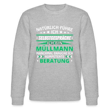 I Talk to Yourself - Garbage Man Edition - Stanley/Stella CHANGER Unisex Organic Sweatshirt - heather grey - Front - Nik (191cm) & Marisol (170cm)