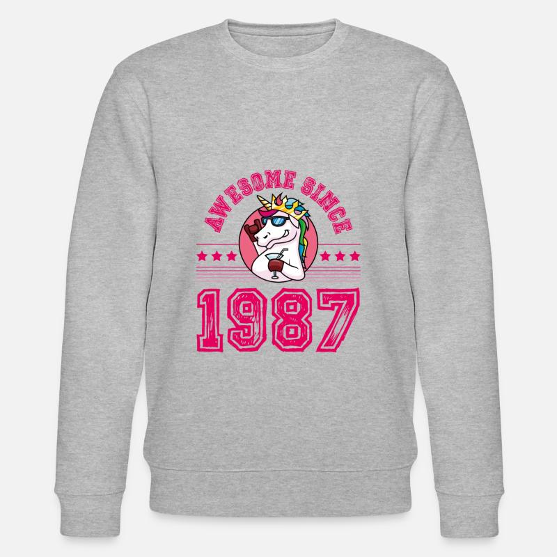 1987 Awesome Einhorn - Stanley/Stella Unisex Bio-Sweatshirt CHANGER  - Grau meliert