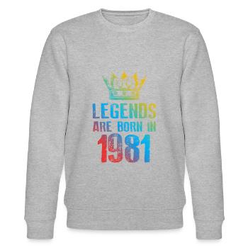 1981 Legends Born in - Stanley/Stella CHANGER Unisex Organic Sweatshirt - heather grey - Front - Nik (191cm) & Marisol (170cm)