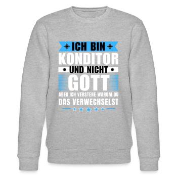 Ich bin Konditor und nicht Gott - Stanley/Stella Unisex Bio-Sweatshirt CHANGER  - Grau meliert - Vorne - Nik (191cm) & Marisol (170cm)
