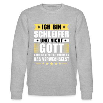 Ich bin Schleifer und nicht Gott - Stanley/Stella Unisex Bio-Sweatshirt CHANGER  - Grau meliert - Vorne - Nik (191cm) & Marisol (170cm)