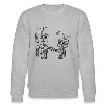 Roboter Vater und Kind, Robot father and son, Papa - Stanley/Stella Unisex Bio-Sweatshirt CHANGER  - Grau meliert - Vorne - Nik (191cm) & Marisol (170cm)