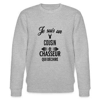 je suis chasseur qui déchire et cousin - Sweat bio CHANGER Stanley/Stella Unisexe - gris chiné - Devant - Nik (191cm) & Marisol (170cm)