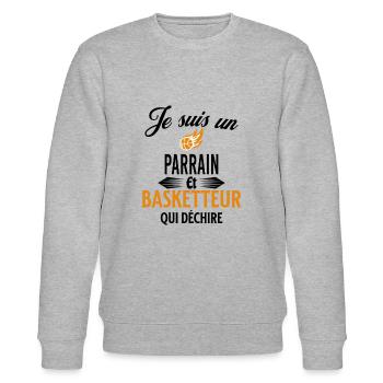 je suis basketteur qui déchire et parrain - Sweat bio CHANGER Stanley/Stella Unisexe - gris chiné - Devant - Nik (191cm) & Marisol (170cm)