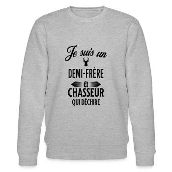 je suis chasseur qui déchire et demi-frère - Sweat bio CHANGER Stanley/Stella Unisexe - gris chiné - Devant - Nik (191cm) & Marisol (170cm)