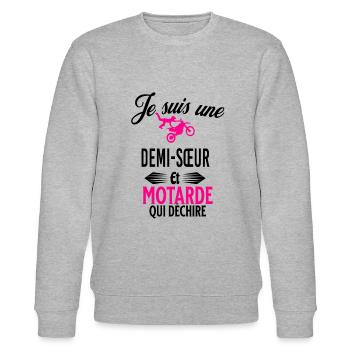 je suis motarde qui déchire et demi-sœur - Sweat bio CHANGER Stanley/Stella Unisexe - gris chiné - Devant - Nik (191cm) & Marisol (170cm)
