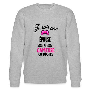 je suis gameuse qui déchire et épouse - Sweat bio CHANGER Stanley/Stella Unisexe - gris chiné - Devant - Nik (191cm) & Marisol (170cm)