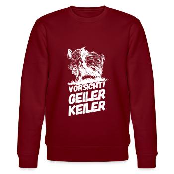Jäger Jagen Jagd Geiler Keiler Versaut - Stanley/Stella Unisex Bio-Sweatshirt CHANGER  - Burgunderrot - Vorne - Nik (191cm) & Marisol (170cm)