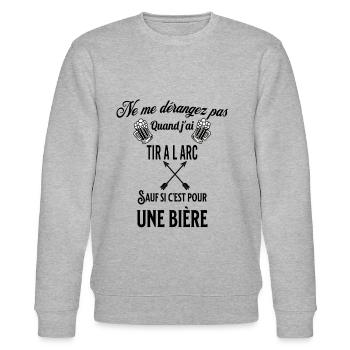 Ne pas déranger sauf pour une bière TIR A L ARC - Sweat bio CHANGER Stanley/Stella Unisexe - gris chiné - Devant - Nik (191cm) & Marisol (170cm)