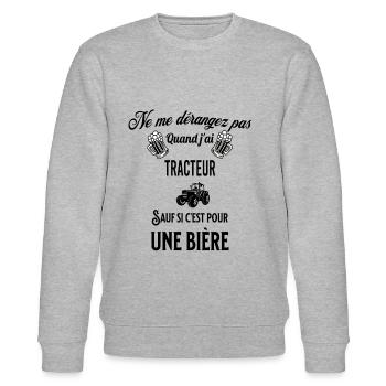 Ne pas déranger sauf pour une bière TRACTEUR - Sweat bio CHANGER Stanley/Stella Unisexe - gris chiné - Devant - Nik (191cm) & Marisol (170cm)