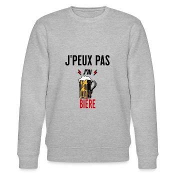 J'peux pas j'ai bière phrase humoristique - Sweat bio CHANGER Stanley/Stella Unisexe - gris chiné - Devant - Nik (191cm) & Marisol (170cm)
