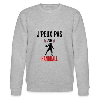 J'peux pas j'ai handball phrase humoristique - Sweat bio CHANGER Stanley/Stella Unisexe - gris chiné - Devant - Nik (191cm) & Marisol (170cm)