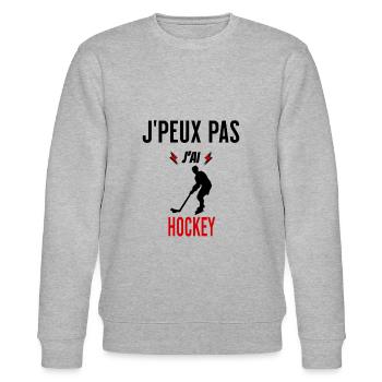 J'peux pas j'ai hockey phrase humoristique - Sweat bio CHANGER Stanley/Stella Unisexe - gris chiné - Devant - Nik (191cm) & Marisol (170cm)