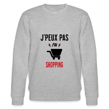 J'peux pas j'ai shopping phrase humoristique - Sweat bio CHANGER Stanley/Stella Unisexe - gris chiné - Devant - Nik (191cm) & Marisol (170cm)