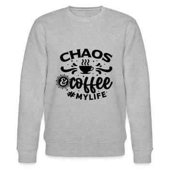 Chaos & Coffee - Drôle de dicton de café - Sweat bio CHANGER Stanley/Stella Unisexe - gris chiné - Devant - Nik (191cm) & Marisol (170cm)