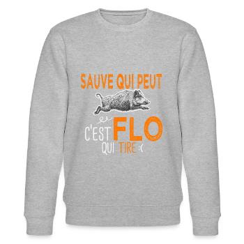 c'est Flo qui tire Humour Chaseur Florian Florent - Sweat bio CHANGER Stanley/Stella Unisexe - gris chiné - Devant - Nik (191cm) & Marisol (170cm)