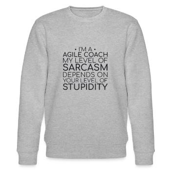 « Agile Coach Sarcasm | Agile » - Sweat bio CHANGER Stanley/Stella Unisexe - gris chiné - Devant - Nik (191cm) & Marisol (170cm)