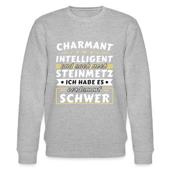Charmant und intelligent - Steinmetz Edition - Stanley/Stella Unisex Bio-Sweatshirt CHANGER  - Grau meliert - Vorne - Nik (191cm) & Marisol (170cm)