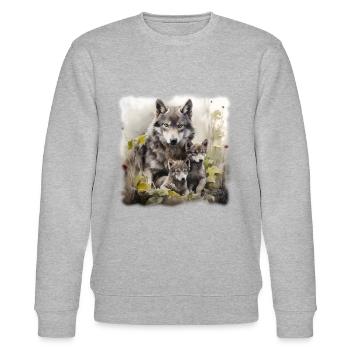 Wolfmother with two Cubs - Stanley/Stella CHANGER Unisex Organic Sweatshirt - heather grey - Front - Nik (191cm) & Marisol (170cm)