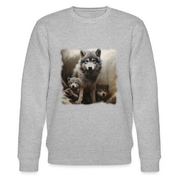 Wolfmother with two Cubs in the Forest - Stanley/Stella CHANGER Unisex Organic Sweatshirt - heather grey - Front - Nik (191cm) & Marisol (170cm)