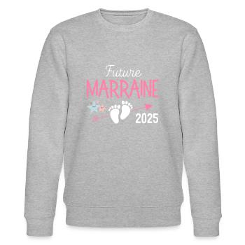 Future Marraine 2025 Cadeau baptême - Sweat bio CHANGER Stanley/Stella Unisexe - gris chiné - Devant - Nik (191cm) & Marisol (170cm)