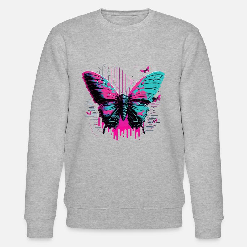 Bemalter Schmetterling Vaporwave - Stanley/Stella Unisex Bio-Sweatshirt CHANGER  - Grau meliert