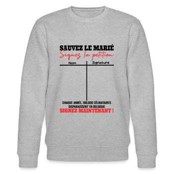 Enterrement de Vie de Jeune Garçon EVJG Pétition - Sweat bio CHANGER Stanley/Stella Unisexe - gris chiné - Devant - Nik (191cm) & Marisol (170cm)